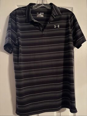 Under Armour Black Polo with White Striped Design